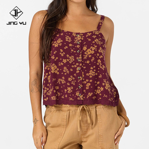 Manufacturer designs casual floral print button lace <b>camisole</b> top custom cotton <b>camisole</b> top - Product Image 1
