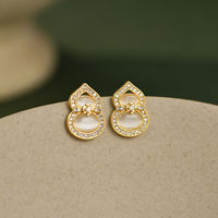 TANGPEI Boucles d'oreilles en alliage d'or et zircon en forme de gourde pour femmes, bijoux tendance