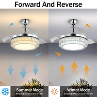 Ventilateur de plafond intelligent LED avec télécommande, 42 pouces, en acier inoxydable chromé, 3 pales, 6 vitesses, moteur DC, pour salon