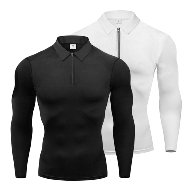 Men's Solid Quick Dry Tight Zipper Long Sleeve Compression TShirt Training Exercise Lightweight Shirts Sportswear Gym Clothing