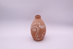 Vase de sol trapu en céramique minimaliste Boho <span class=keywords><strong>visage</strong></span> abstrait avec texture mate pour <span class=keywords><strong>pot</strong></span> de fleurs séchées fraîches Style fausse <span class=keywords><strong>terre</strong></span> <span class=keywords><strong>cuite</strong></span> - Product Image 3