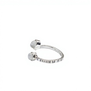 925 Sterling <b>Silver</b> <b>Adjustable</b> Open <b>Ring</b> with Oval and Round Rainbow Moonstone Handmade Artisan Jewelry - Product Image 4