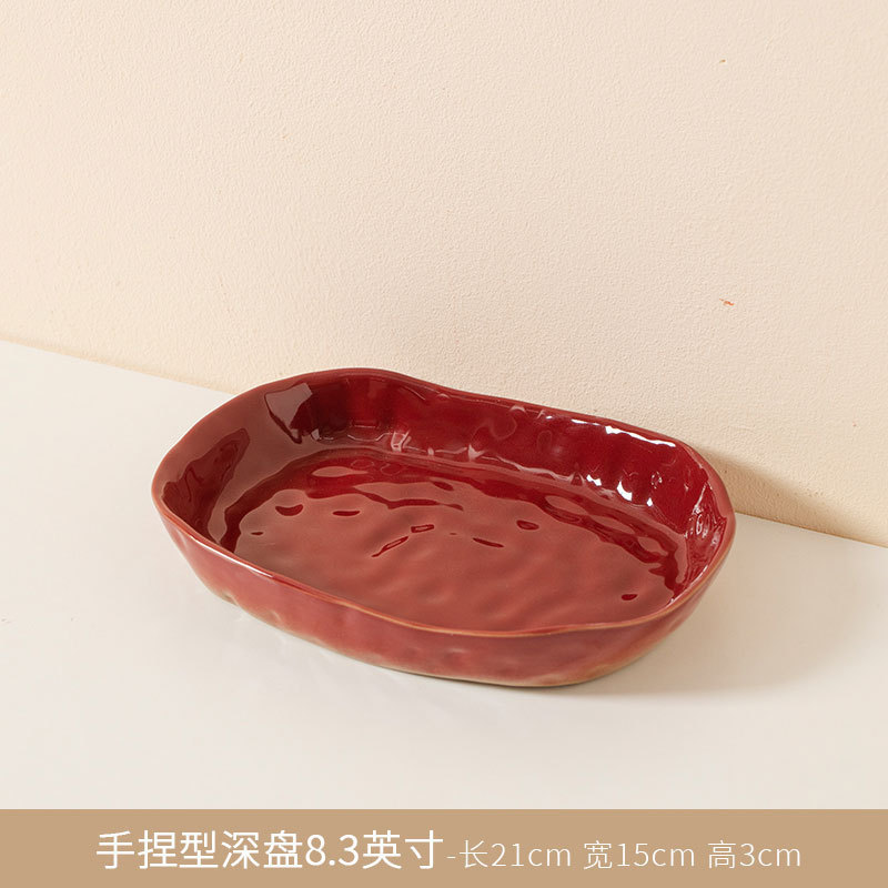 Assiette peu profonde Palace rouge à pincer à la main 8,3 pouces