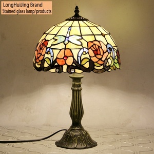Zinc Alloy Base Tiffany Style 12-Inch Dome Stained Glass Rose Dragonfly E26 AC Desk Lamp for Reading Room - Product Image 2
