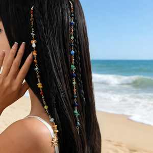 Aksesoris Rambut Gaya Bohemian Warna-warni Turquoise & Kristal dengan Rumbai Kepang untuk Pesta & Aktivitas Luar Ruangan - Product Image 1