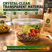 10oz 300ml PP Zwarte Ronde Verpakkingen Saladeschalen Bakjes Magnetronbestendig Pasta Soep Plastic Schaal met Deksel