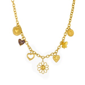Gold Plated Stainless Steel Necklace Flower Heart Pendant Charm Gift Jewelry N3890 - Product Image 5