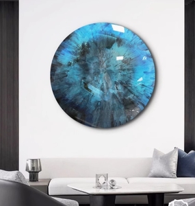 Scultura Artistica in Vetro Iridescente e Metallo - Opera d'Arte Verde Foresta Profondo con Superficie Riflettente per Spazi Commerciali - Product Image 5