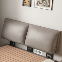 Lit compact en cuir véritable, gain de place, tête de lit ultra-fine, design oreilles d'éléphant, nouveau lit double moderne et minimaliste
