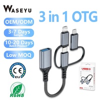 Cable OTG Corto 3 en 1 con Entrada Dual Tipo-C, Trenzado de Nailon Portátil, Carcasa de Aluminio, Adaptador USB 3.0 Hembra