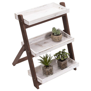 Soporte <span class=keywords><strong>de</strong></span> <span class=keywords><strong>Madera</strong></span> Vintage <span class=keywords><strong>de</strong></span> 3 Niveles para Macetas, Color Marrón Lavado y Blanco, Estante <span class=keywords><strong>de</strong></span> Exhibición y Almacenamiento para Macetas - Product Image 4