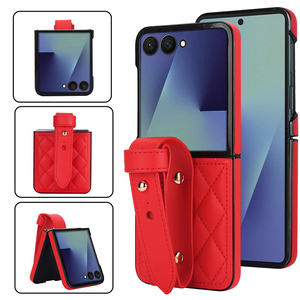 רצועת יד קוריאנית יוקרתית עם נצנצים ותפסים לטלפון Z Flip 7 6 5 43, מעור, רשת, עמידה בפני זעזועים, מתכווננת. - Product Image 5