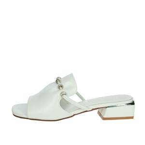 Mules à talon bas pour femme Laura Biagiotti en cuir blanc avec détails en strass - Product Image 1