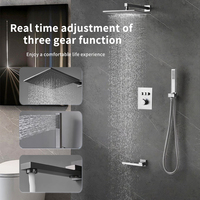 Keran Bak Mandi Terpasang di Dinding 3 Arah, Shower Faucet Kuningan Desain Modern Solid Tersembunyi, Shower Rainfall Persegi Hitam Doff Keramik