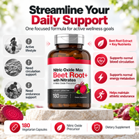 Capsules d'extrait de betterave personnalisées OEM contenant des nitrates, 180 capsules végétariennes, complément alimentaire à base de plantes