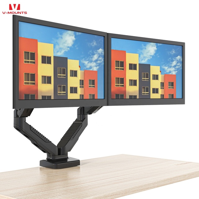 V-mounts New Economic Dual Monitor Desk Mount with Gas Spring Aluminum Alloy 90 Degrees Tilt VESA 75/100