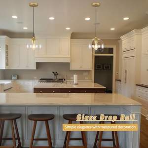 Luce a sospensione in <span class=keywords><strong>oro</strong></span> della metà del secolo in ottone spazzolato <span class=keywords><strong>paralume</strong></span> in vetro trasparente e27 Base per sala da pranzo luce a sospensione per camera da letto - Product Image 2