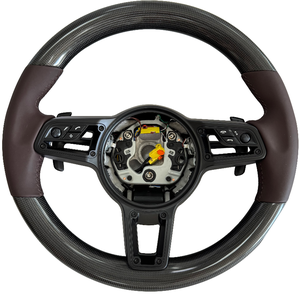 Volant en cuir et fibre de carbone personnalisé pour les modèles Porsche Panamera Cayenne Macan 718 <span class=keywords><strong>911</strong></span> 918 Taycan Boxster Cayman 991 - Product Image 1