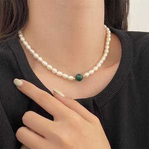 Trendy doğal tatlı su incisi Hetian yeşim Jasper boncuk ile hediye için bir Link zinciri üzerinde yüksek kaliteli kadın moda kolye - Product Image 1