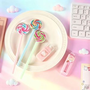 Juego de 6 paquetes de dulces con forma de piruleta, artículos de papelería de plástico, regalo de papelería para estudiantes, recuerdo para compras en grupo escolar - Product Image 2