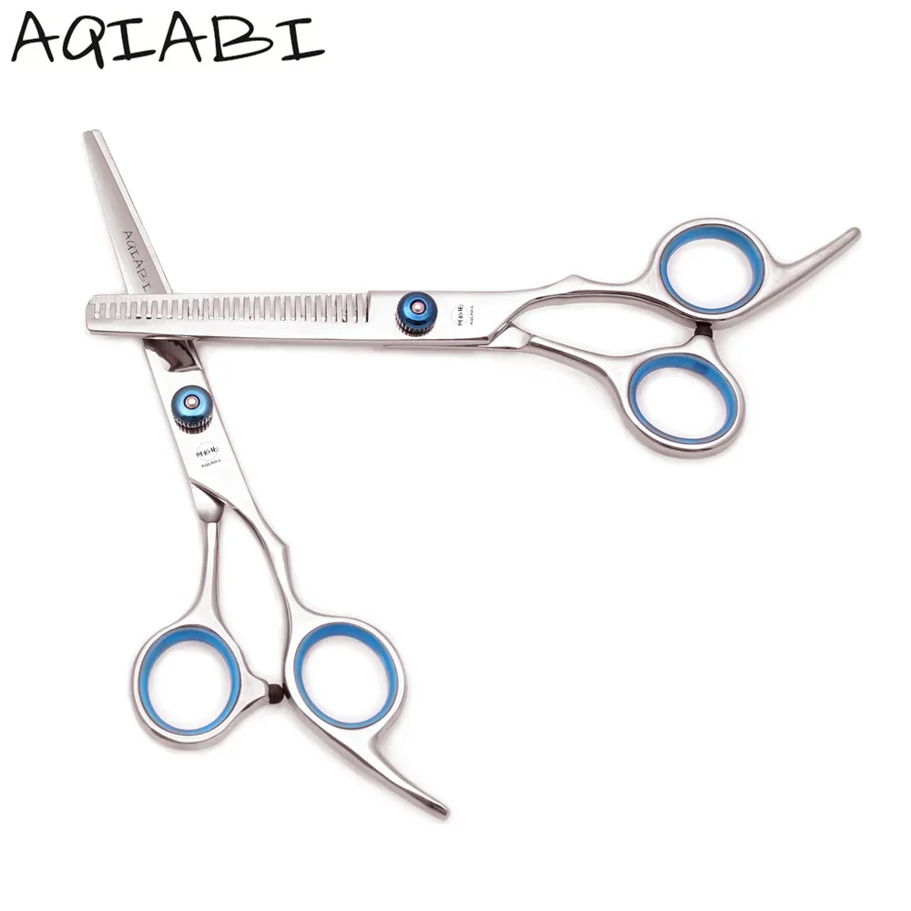 AQIABI JP — ciseaux de coupe en acier pour désépaissir, accessoires de coiffure, à vis bleue, 6/6.5 pouces, A1001