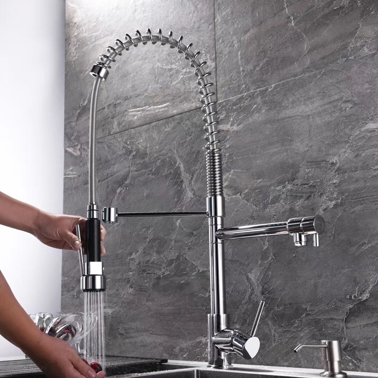 Commercial Bathroom Sink Faucet Luxury Spary Kitchen Valve Spring Pull Down Brass With Sprayer Deck Mount For Two Spouts Spout