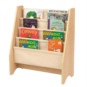 Libreria Moderna in Legno per Bambini a 4 Ripiani con Rivestimento in Tessuto, Scaffale per Libri per Neonati e Bambini, Porta Libri per Bambini - Product Image 3