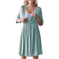 Robe d'allaitement et de maternité personnalisée OEM/ODM pour femme, en modal, été, manches courtes, couleur unie, soutien ventral, coupe ajustée, en stock