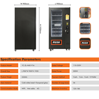 Distributeur automatique de snacks et de boissons à 36 voies, acceptant les billets de banque, les pièces et les paiements par carte, noir, réfrigéré, personnalisé