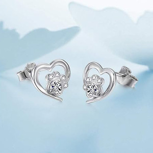 Orecchini a Cuore con Zampa di Gatto, Gioielli alla Moda per Donna, Accessorio Regalo per Uso Quotidiano e Feste - Product Image 5