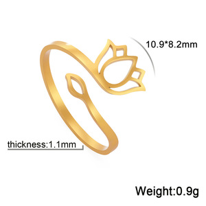 HP Hollow <span class=keywords><strong>Lotus</strong></span> Flower Anillos de joyería chapados en oro de 18K Anillos de acero inoxidable 304 Anillo de diseño personalizado a prueba de agua - Product Image 4