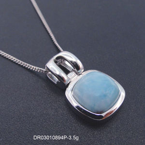 Pendentif en Larimar véritable de forme coussin, cabochon dominicain, argent sterling 925, pierre précieuse naturelle - Product Image 2