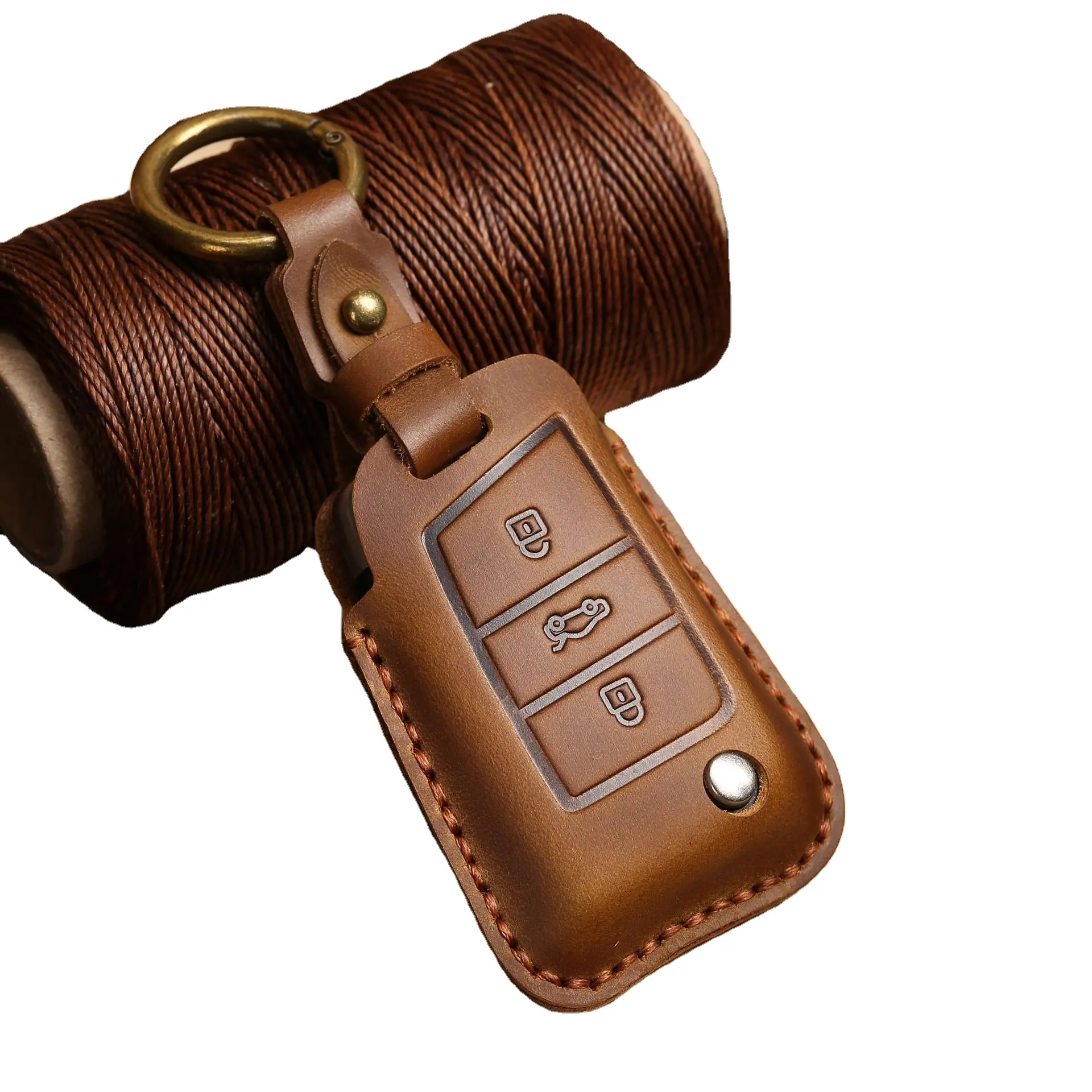 Waterdichte Lederen Auto Key Case Reliëf Stempelen Logo Smart Leather Touch Voor Autosleutel