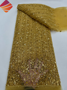 Tissu en dentelle perlée à la main au design exclusif, perles, <span class=keywords><strong>tulle</strong></span>, broderie de perles tubulaires, paillettes, tissu en dentelle pour robe de mariée de haute couture - Product Image 3