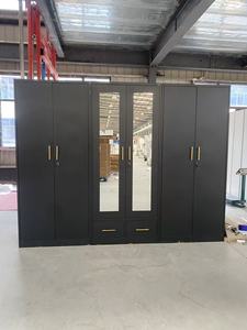 <strong>Black</strong> 6 Door Steel <strong>Wardrobe</strong> Knock Down Printed Lemari Pakaian with <strong>Mirror</strong> and Drawers Bedroom Furniture - Product Image 2