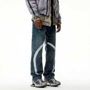 Jean en denim large coupe droite décontracté pour homme, style streetwear vintage, qualité supérieure, effet délavé, vente en gros - Product Image 1