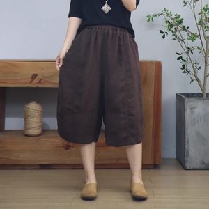 Cotton Linen Capri Pants Women Loose Fit Plus Size Breathable Wide Leg Casual Pants Pink Beige Black Light Brown Dark Brown - Product Image 3