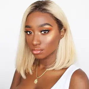 2019 Hotsale Dark Roots 1B 613 Blonde Bob Wig 100% Brazilian Human Hair Lace Front Wigs For Baby Hair