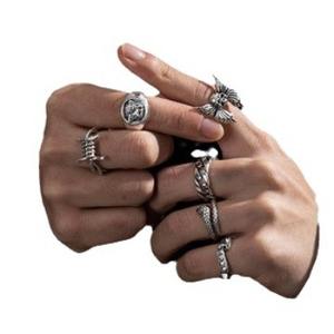 핫 세일 유럽 미국 남자의 복고풍 힙합 합금 패션 반지 세트 개구리 뱀 해골 멋진 펑크 고딕 거미 조합 반지 - Product Image 3