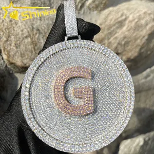 Hiphop Customized Big Size Round Shaped Word Letter Pave Full Iced Out Moissnate Round Plate Name Pendant