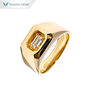Tianyu Gems Custom Men's 14K Yellow <b>Gold</b> <b>Cocktail</b> <b>Ring</b> Emerald Cut Diamond Geometric Bezel Setting Classic Style - Product Image 2
