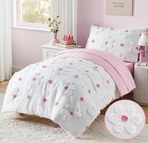 <strong>Toddler</strong> <strong>Bedding</strong> <strong>Set</strong> for <strong>Girls</strong> 4-Piece Pink Boho Tufted Daisy Flowers <strong>Toddler</strong> Comforter <strong>Set</strong> Bed-in-a-Bag <strong>Toddler</strong> Sheets Bedroom - Product Image 1