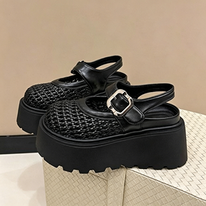 <span class=keywords><strong>Sandales</strong></span> <span class=keywords><strong>compensées</strong></span> en maille tissée pour femmes, style Mary Jane à bout fermé, avec boucle réglable – Vente en gros - Product Image 5
