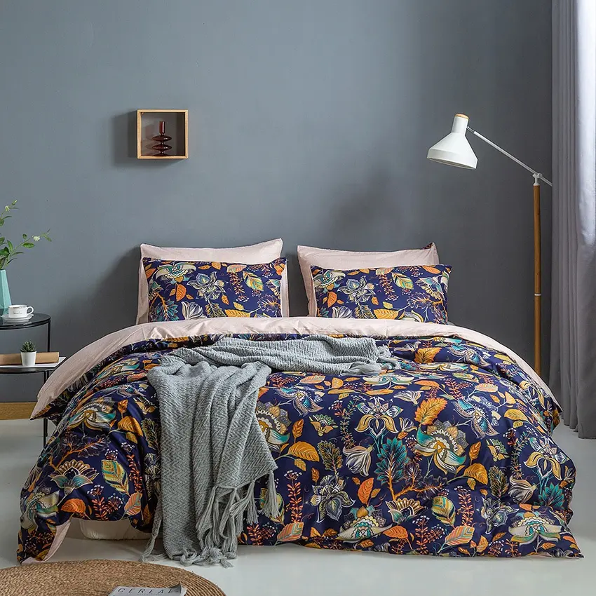 Großhandel ODM Polyester braun Bettwäsche Set gedruckt Blumen Kissen bezug Bett bezug von Indien Einzel händler