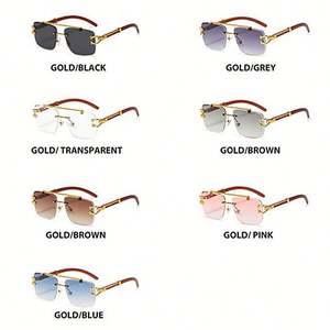 Lunettes de soleil carrées à double pont avec logo personnalisé, motif léopard, monture en bois sans bords pour hommes et femmes - Product Image 5