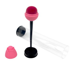 Factory Direct <b>Makeup</b> Brush Rose Powder Style Single Fan Flat Synthetic Nylon Silicone Metal <b>Base</b> With Plastic Cylinder Handle - Product Image 5