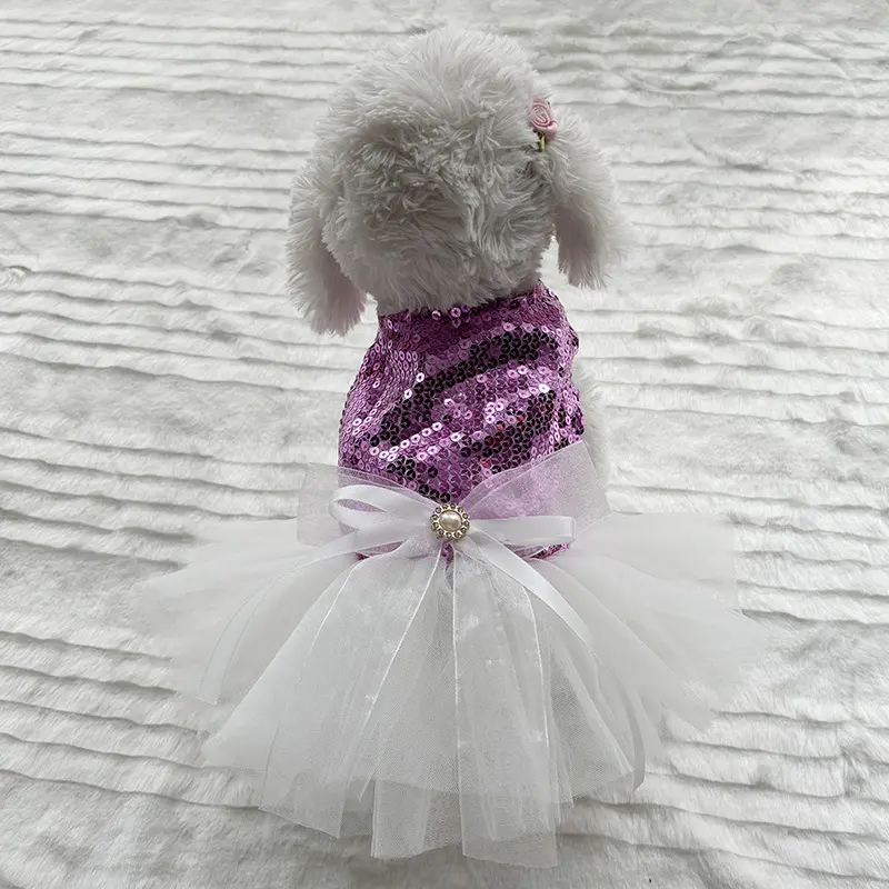 Robe de chiot multicolore scintillante à la mode directe d'usine robe de princesse pour animaux de compagnie avec nœud élégant