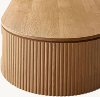 Table basse ovale cannelée moderne en bois massif avec rangement, personnalisable – Offre spéciale