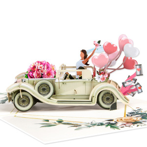 Carte de vœux 3D pop-up « Just Married » avec voiture, ballons et fleurs, cadeau de mariage - Product Image 2