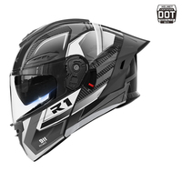 Casque de moto modulaire rabattable certifié DOT, coque en ABS, double visière, avec emplacement Bluetooth et aileron arrière